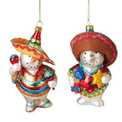 Snowman Mariachi Glass Ornaments