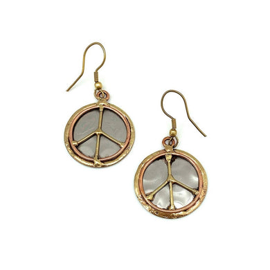 Mixed Metal Handcrafted Peace Sign Earrings