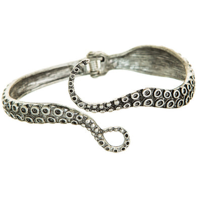Silver Octopus Hinged Cuff Bracelet