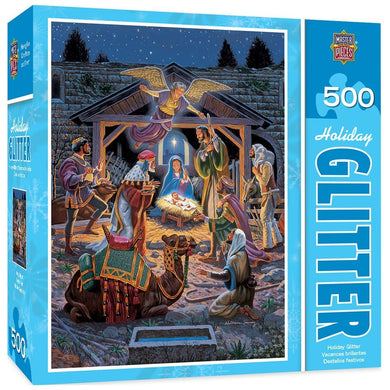 Holy Night - Nativity Scene 500 Piece Holiday Glitter Jigsaw Puzzle