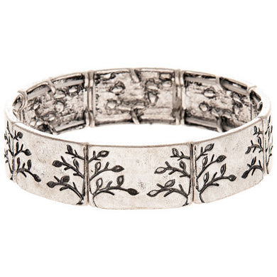 Silver Carved Tree Bracelet