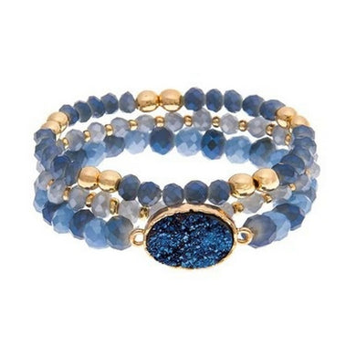 Triple Grey Blue Bead Bracelet Set