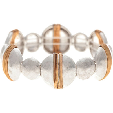 Silver Circles With Gold Wrapped Wire Bracelet