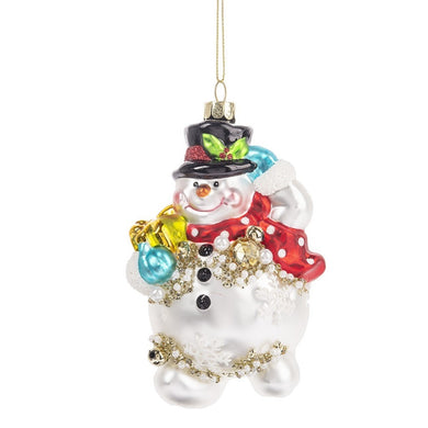 Glass Snowman Ornament With Beaded Detail