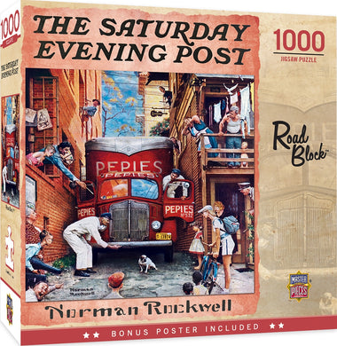 Saturday Evening Post - Road Block 1000 Piece Jigsaw Puzzle by Norman Rockwell