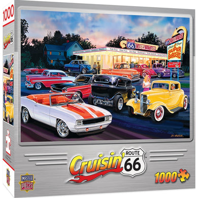 Crusin Route 66 Dogs and Burgers 1000 Piece Jigsaw Puzzle by Bruce Kaiser