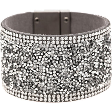 Silver Crystal Twist Lock Bling Cuff Bracelet